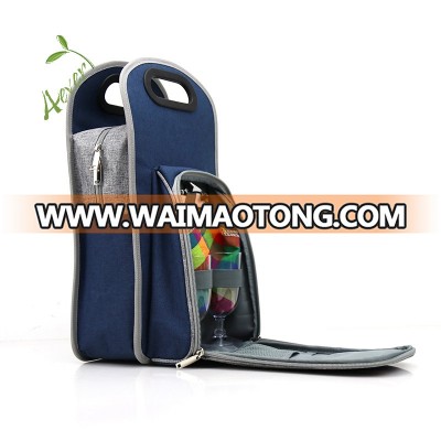 Wholesale High quality travel insulated two bottle wine picnic tote bag with tools