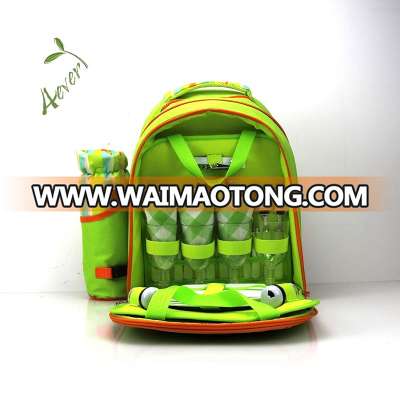 Wholesale Stylish Four Person Outdoor Picnic Backpack Set and Cooler Bag with Wine Holder