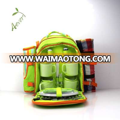 Custom Camping Traveling 4 Person Thermos Picnic Backpack Bags with Cutlery Set Blanket Wine Holder for Family