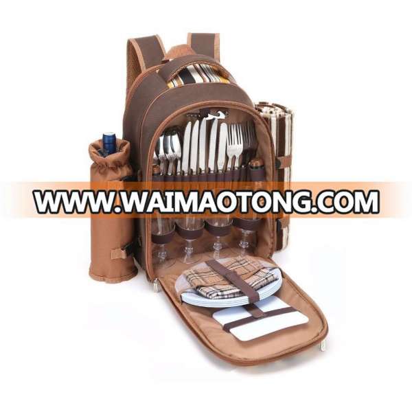 4 Person Polyester 600D Picnic Backpack With Cooler Compartment